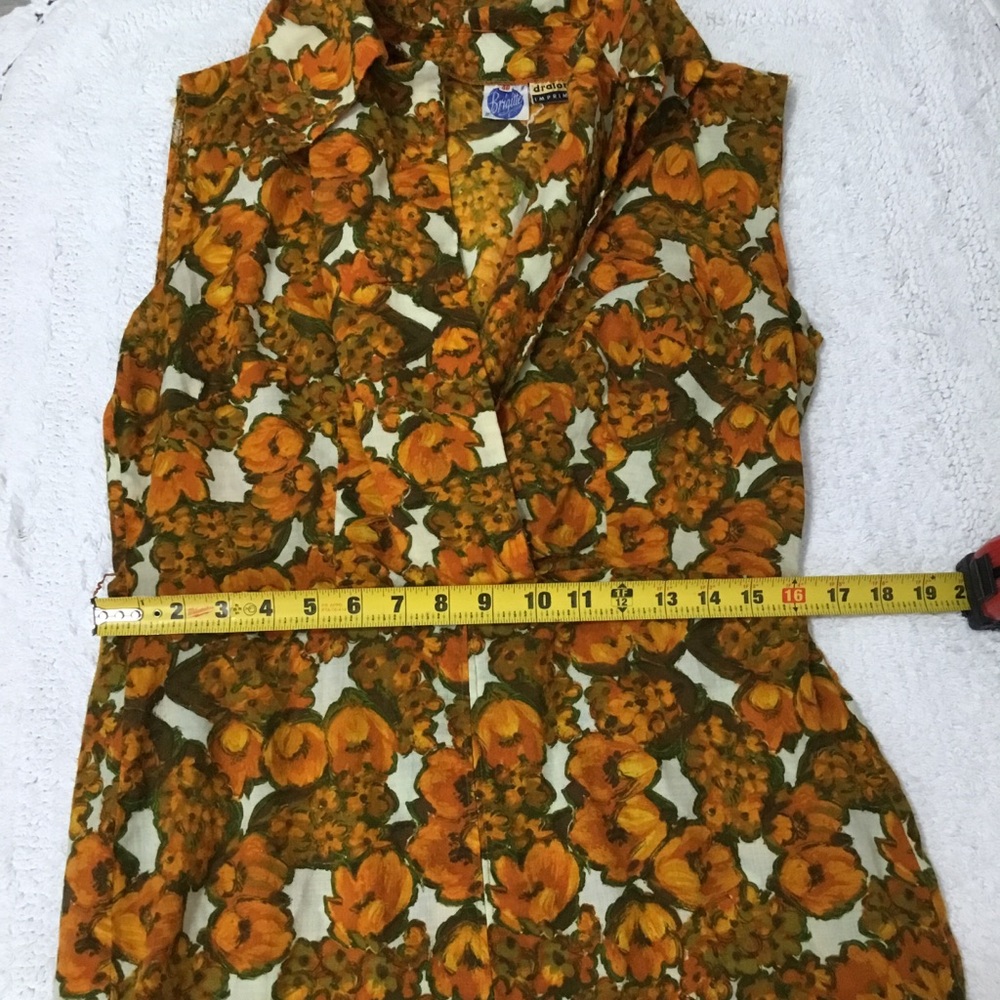 Vintage 1960s Brigitte Orange Floral Sleeveless Dress - Picture 9 of 13